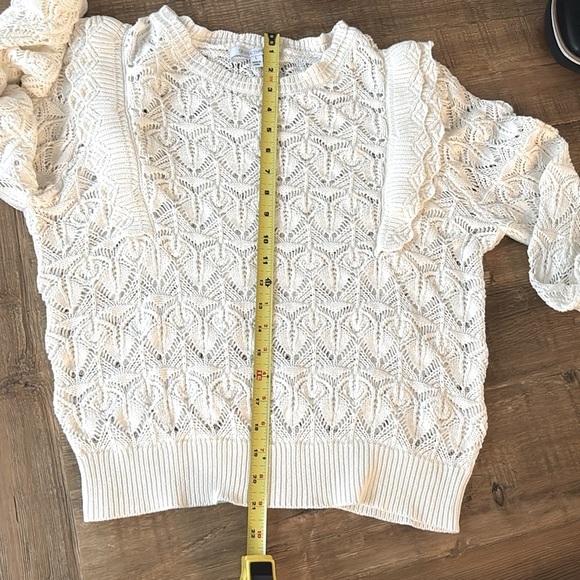 Single Thread Cotton Ruffle Sweater. Women's Sz-L NWT Ivory | Crochet Look - Picture 9 of 10